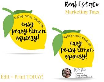 Tag prezentowy Pop By, agent nieruchomości, który ułatwia każdą transakcję, wyciskanie cytryny! Tag do druku nieruchomości, marketing nieruchomości