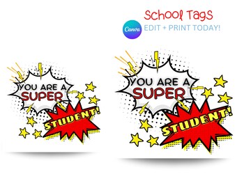 Wpadnij po etykietę upominkową, jesteś SUPER uczniem!, Wyrazy wdzięczności dla nauczyciela do wydrukowania, szkoła, rok szkolny, etykieta upominkowa, superbohater, pobieranie cyfrowe
