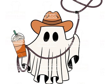 Ghost Cowboy with Iced Coffee SVG PNG, Halloween Western T-Shirt (Digital Download)