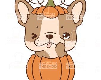 Kawaii Halloween Dog Graphic, Anime Puppy in Pumpkin (SVG & PNG)