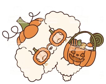 Kawaii Poodle Halloween Graphic, Dog with Pumpkin Candy Bag (SVG/PNG)