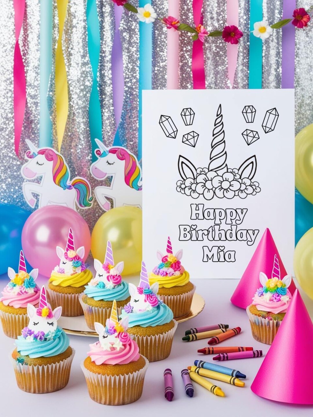 Personalized Unicorn Birthday Coloring Pages, Custom Name (digital ...