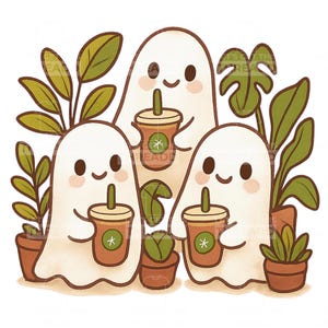 Ghost with plants SVG, Ghost with plants, Plants and coffee SVG, Ghost and coffee svg, Iced coffee and plants svg, coffee and plants