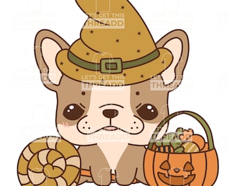 Kawaii Anime Halloween Dog Graphic, Bulldog Clipart (SVG & PNG)