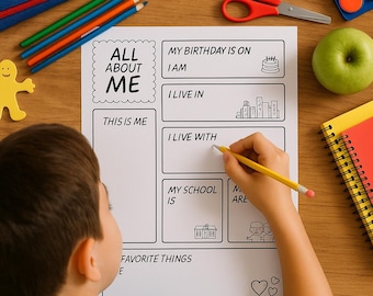 All About Me Activity Sheet, Back to School Printable (PDF)