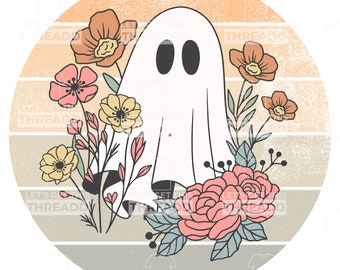 Retro Floral Ghost PNG SVG, Halloween Graphic (Digital Download)