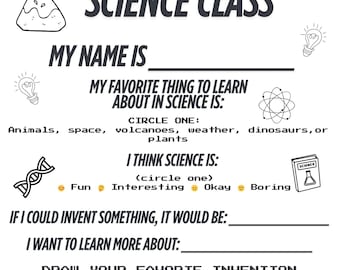 Science 'All About Me' Worksheet, Elementary Icebreaker (Digital Download)