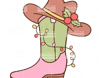 Western Christmas Cowboy Boot Graphic, Lights SVG PNG (Digital File)