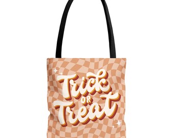 Checkered Halloween Tote Bag, Retro Trick or Treat Candy Bag
