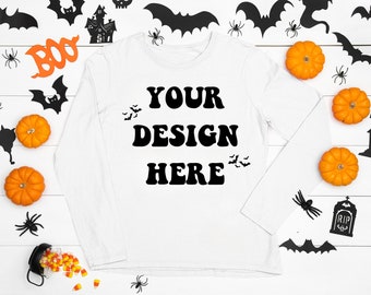 Halloween Long Sleeve Shirt Mockup, Spooky T-Shirt PNG (Digital File)