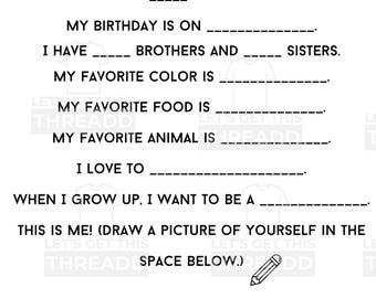 All About Me Worksheet, Back to School Activity (PDF & JPG)