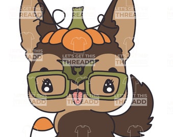 Kawaii Halloween German Shepherd Clipart, Anime Dog PNG SVG (Digital Download)