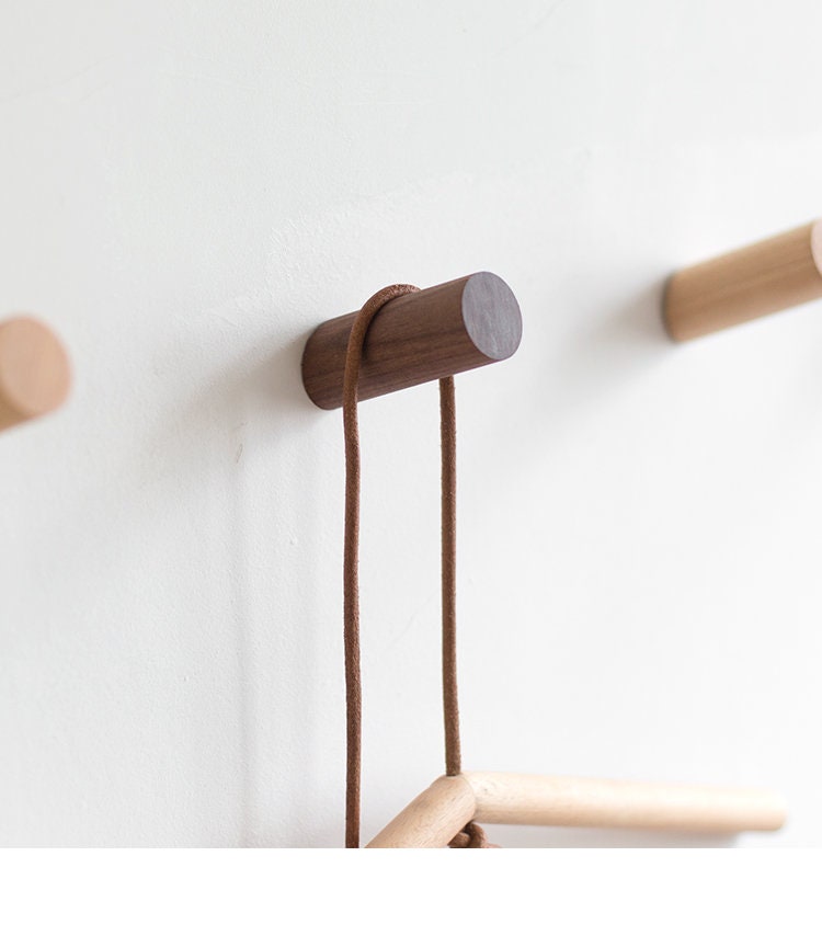 Nordic Wooden Hook Pegs Screwless Set of Four Entryway Wall Etsy