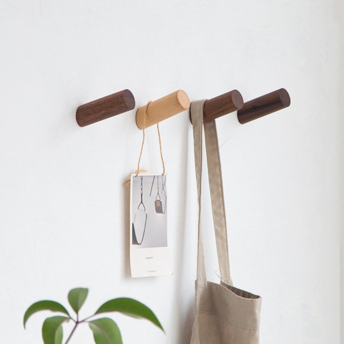 Nordic Wooden Hook Pegs Screwless Set of Four Entryway Wall Etsy