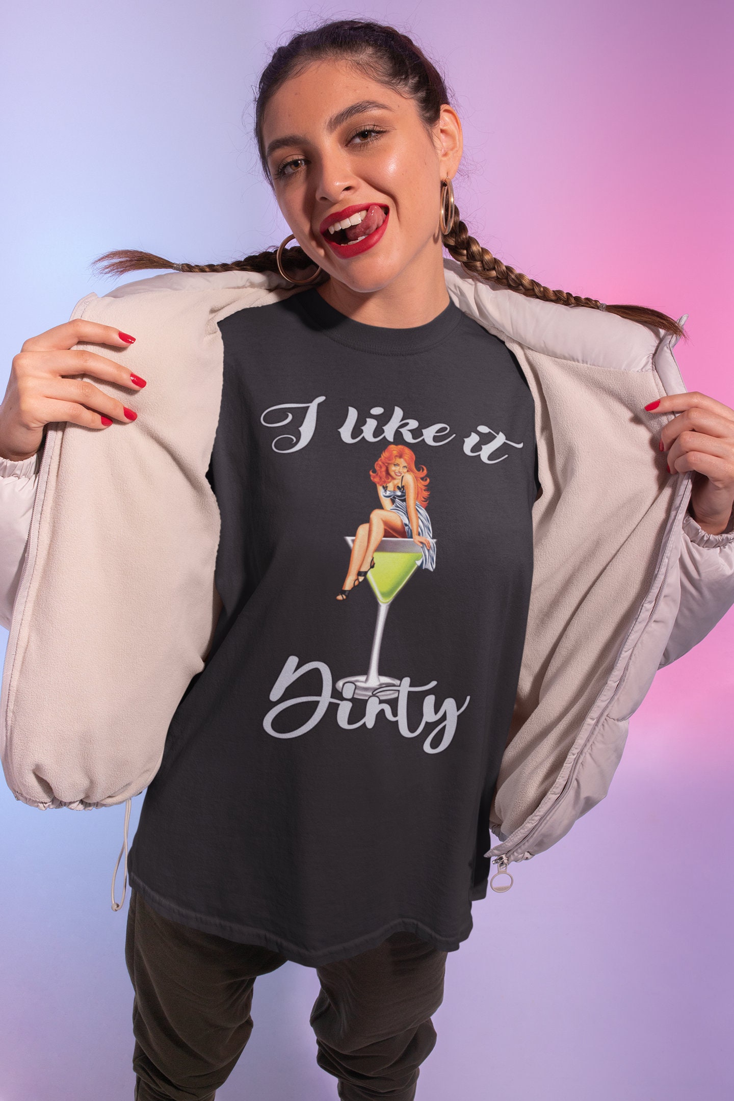 I like It Dirty. Martini shirt. Pinup Girl. Etsy