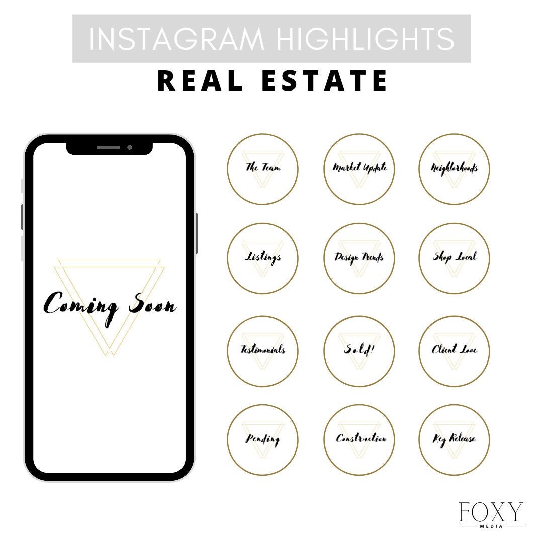 Instagram Highlight Icons Gold Triangle Black & White Real Estate Package Etsy 日本