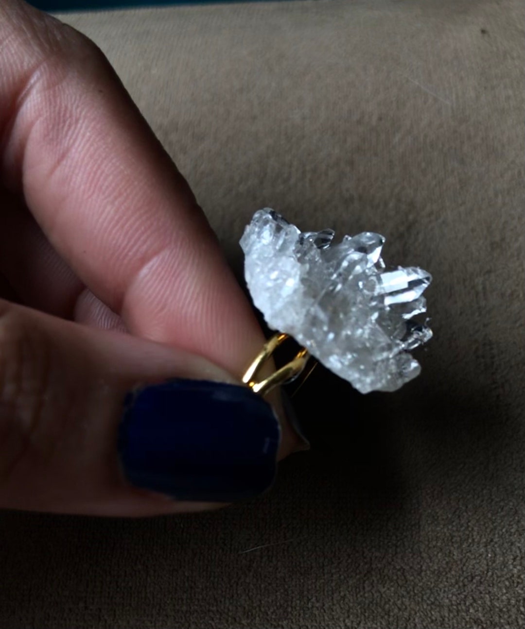 Quartz Point Ring Raw Crystal Point Ring / Miniature Quartz Cluster Ring With Gilded Trim ...