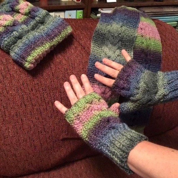 Homeknit Kaleidoscope Colors Winter Accessories Set (Fingerless gloves, ultra long scarf, hat)