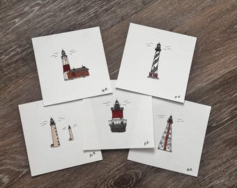 Custom Colored Mini Lighthouse Drawing 4x4 Inches