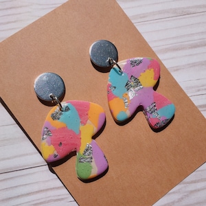 Colorful Mushroom Clay Earrings with Gold Silver Flakes | Polymer Clay Mushroom Earrings | Mushroom Stud Dangle Earrings