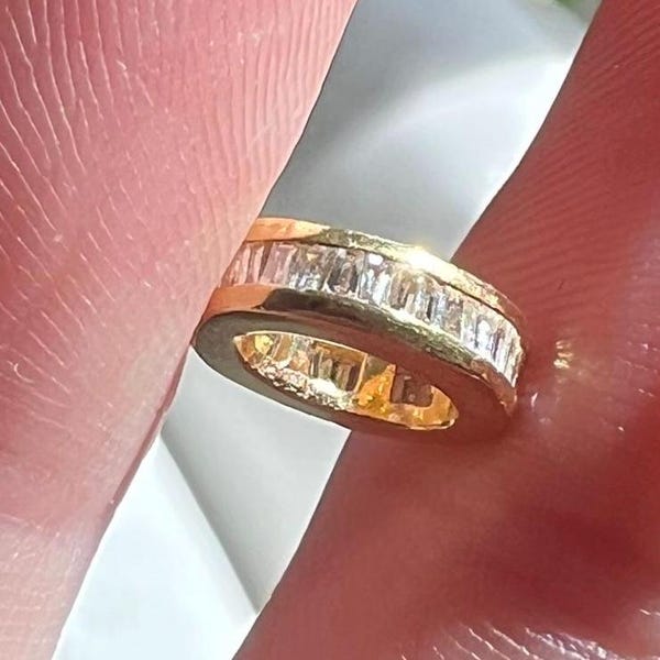 14K Gold Diamond Rondelle Spacer Bead | Natural Baguette Diamonds .20 CTW | Charm