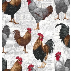 Bauernhof Hühner Baumwollstoff: Neuheit Zeitungsdruck (1/2 Yard)