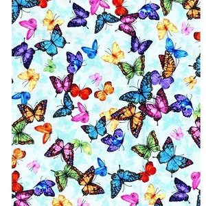 Butterfly Print Cotton Fabric, Colorful Butterflies (1/2 Yard)
