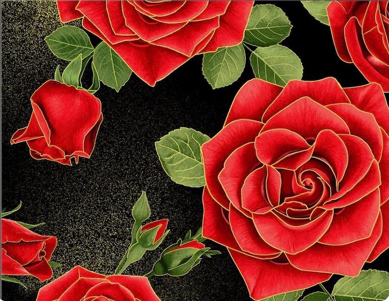 Large Red Mettallic Roses Cotton Fabric 1/2 Yard - Etsy