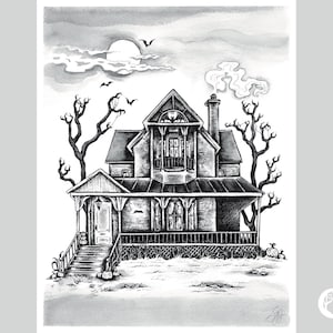 Halloween House - Glicee Art Print - Haunted House - Halloween Art - Gothic Art Prints - Halloween Decor - Fall Decor - Haunted Mansion