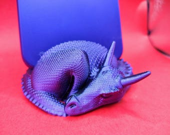 Sleeping Dragon Phone Holder: 3D Printed Purple-Black PLA Desk Stand