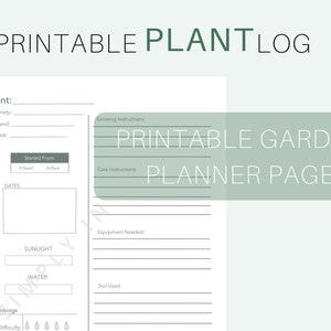 Registro de planta imprimível, inserção de planejador de jardim, organizador de plantas e sementes, diário de jardim imprimível em tamanho carta dos EUA