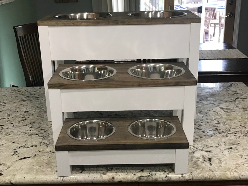 Two Bowl Raised Dog Food Stand Etsy