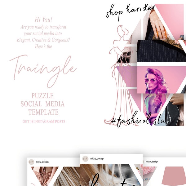 Instagram Puzzle Template Triangle | Canva Instagram Template | Blogger Instagram Feed | 18 Instagram Posts