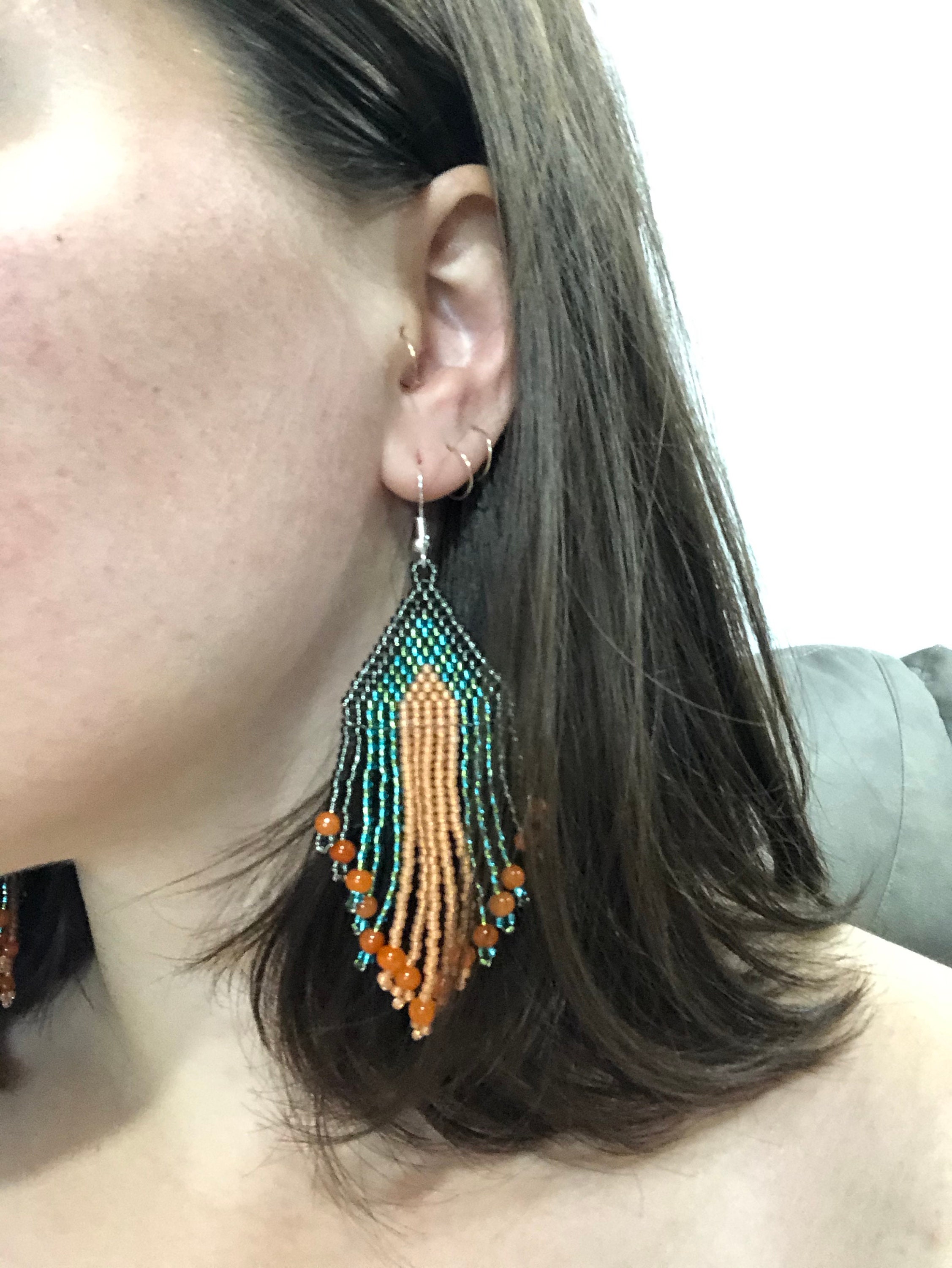 Salmon Earrings With Silver Hooks Etsy UK