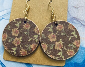 pink purple and light green colors Handmade wooden floral pattern decoupage earrings