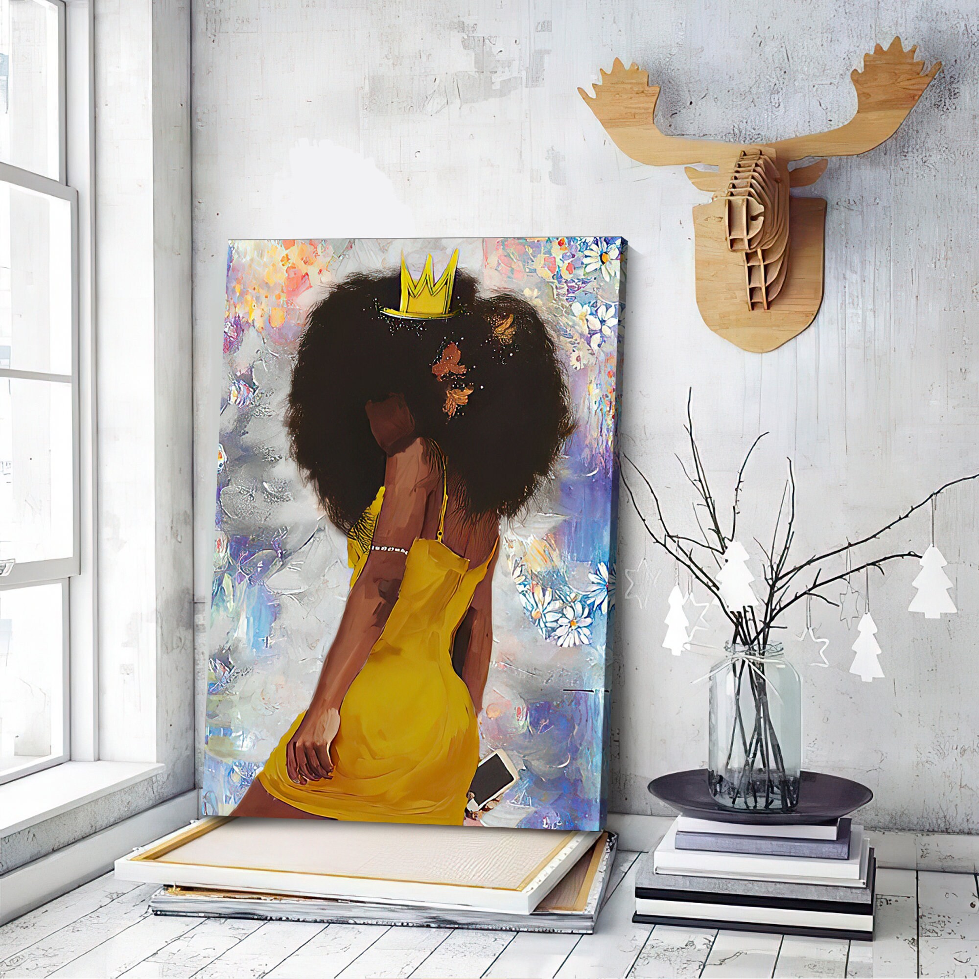 Black Women Wall Art Black Queen Crown Canvas Art African Etsy