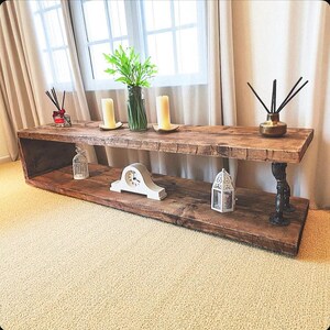 Handcrafted Rustic Solid Wood TV Stand / Media Unit • Industrial Metal Pipe Legs • Reclaimed Wood • Made-to-Measure, Handmade in the UK image 2