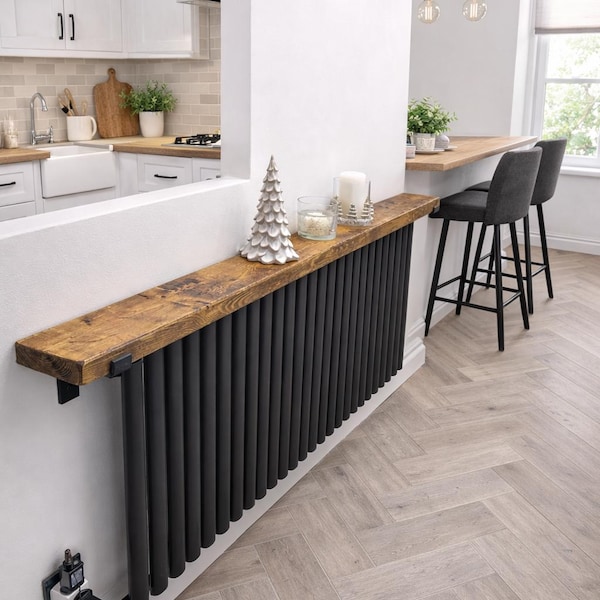 Estante de madera maciza hecho a mano con soportes de metal / Estante de pared rústico / Repisa de madera a medida (Reino Unido) / Estante de madera para radiador /