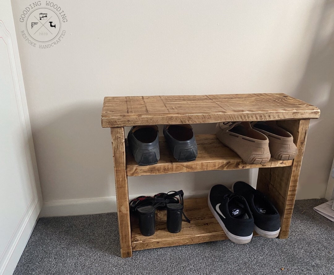 Rustic Handmade Crate Shoe Rack and Bench. Easy to Fix Together, No  Drilling. Excellent Quality Sturdy Shoe Storage. Dark Brown. 