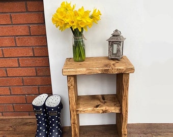 Handcrafted Solid Wood Side Table | Rustic Edging | Country Cottage Style | Handmade Furniture