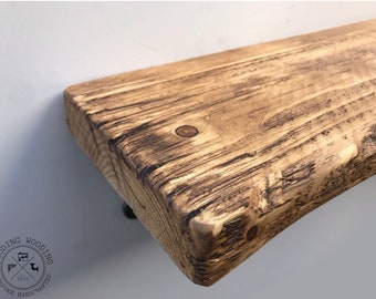Distressed Solid Wood Shelf | Rustic Farmhouse Style | Aged wood Shelf