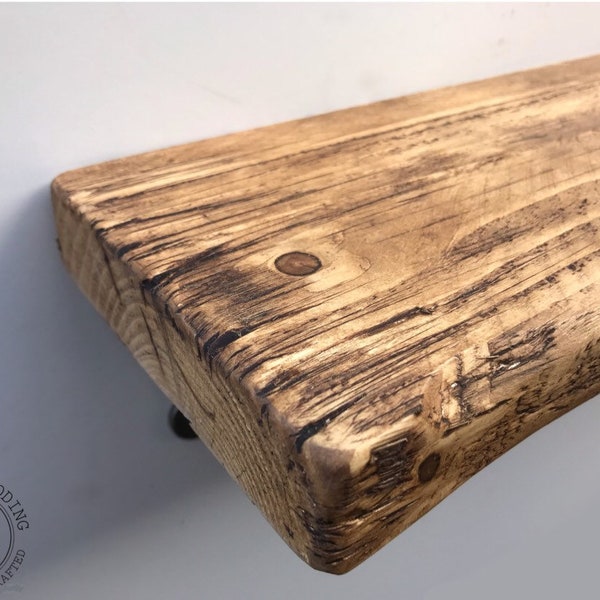 Rustic Shelf | Distressed Farmhouse Shelf | Solid Wood | Antique Style | Shelf with Brackets