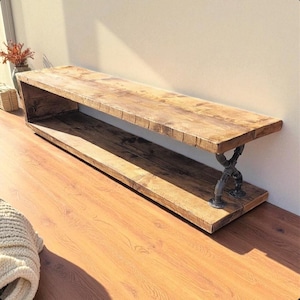 Handcrafted Rustic Solid Wood TV Stand / Media Unit • Industrial Metal Pipe Legs • Reclaimed Wood • Made-to-Measure, Handmade in the UK image 3