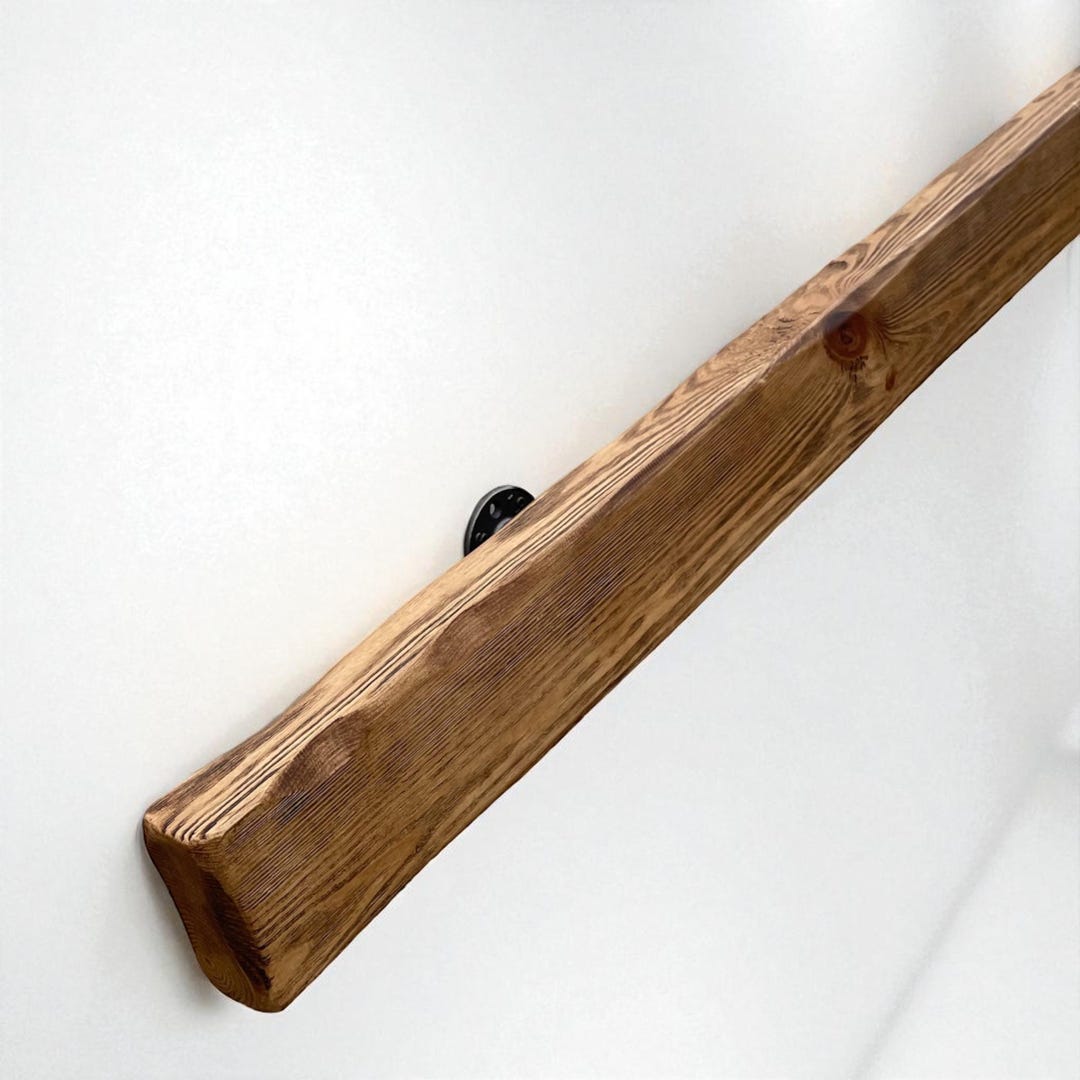 Handmade Solid Wood Handrail With Steel Brackets — Rustic Industrial ...