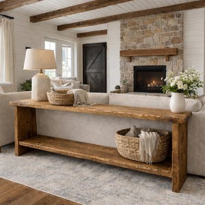 Solid Wood Console Table for Hallway & Entryway • Slim Rustic Farmhouse Console Table • Handmade Distressed Wood Hall Table • 28cm Deep