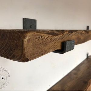 Handcrafted Solid Wood Country Cottage Rustic Shelves | Raw Steel Brackets | Chunky Shelf | Distressed Wood | Gooding Wooding | Farmhouse