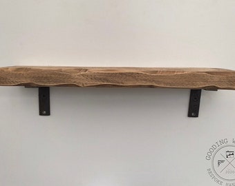 Solid Wood Rustic Handcrafted Shelf | Vintage Style Forged Iron Brackets | Made to Measure | Chunky Shelf | FREE DELIVERY