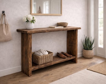Handcrafted Distressed Solid Wood Console Table | Narrow Hallway Entryway Table | Rustic Farmhouse Sofa Table | Made to Order UK Furniture