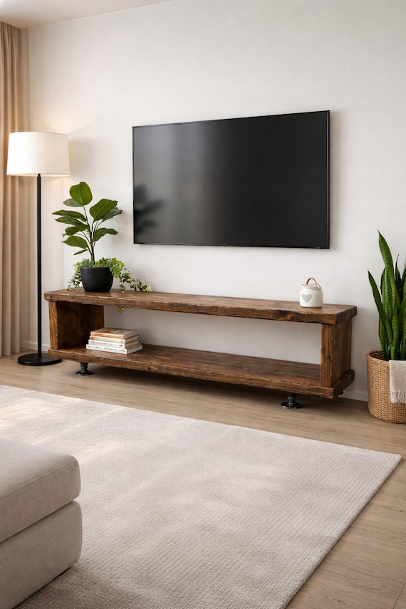 Handmade Solid Wood TV Stand • Rustic Media Console with Open Shelving • Farmhouse Entertainment Unit • Custom Sizes & Finishes • UK Made