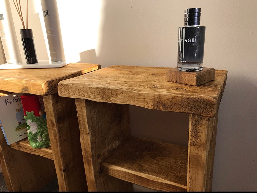 Farmhouse Bedside Tables Set of 2 Rustic Side Tables Handcrafted Solid
